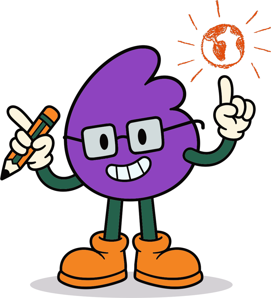 Mascote da Escola Científica: ideia: de óculos, lápis e o mundo